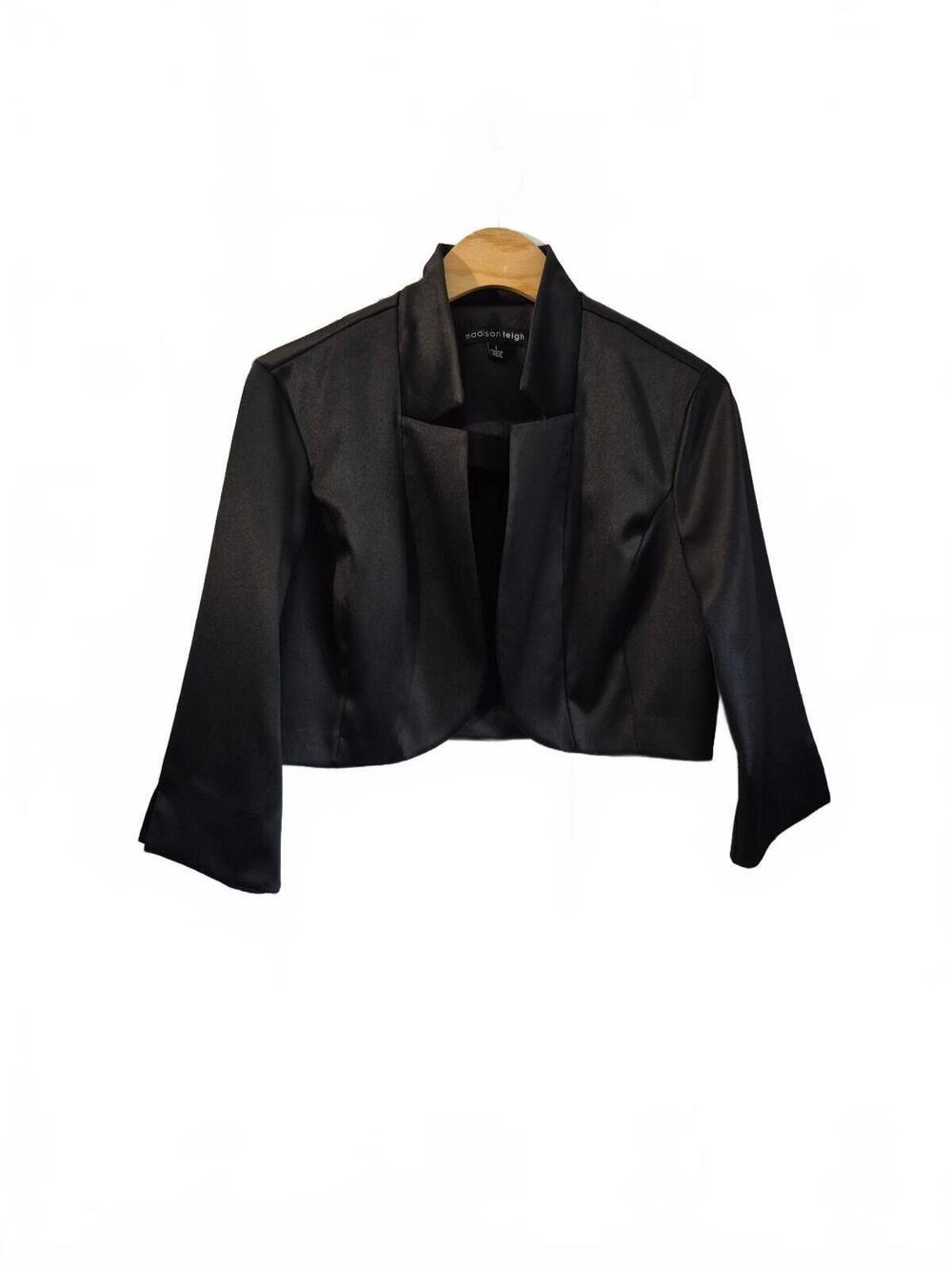 Madison Leigh Women’s Black Satin Cropped Bolero Jacket Size Large